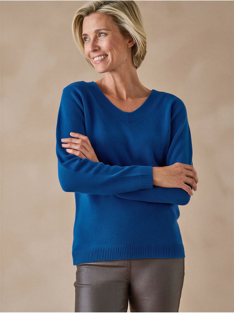 Pull V manches longues - DAXON Bleu électrique - Kiabi