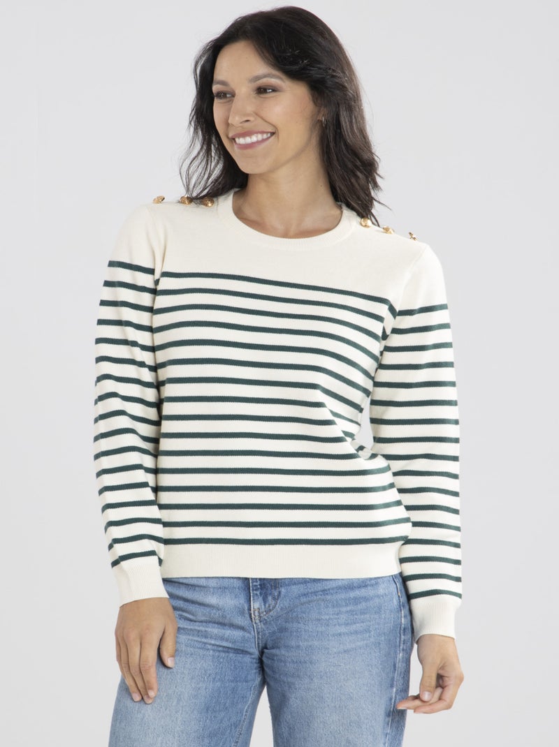 Pull Voile Ecru/  Avec Col Rond | Gerard Pasquier Vert - Kiabi