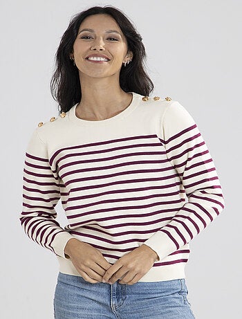Pull Voile Ecru/fushia Avec Col Rond | Gerard Pasquier