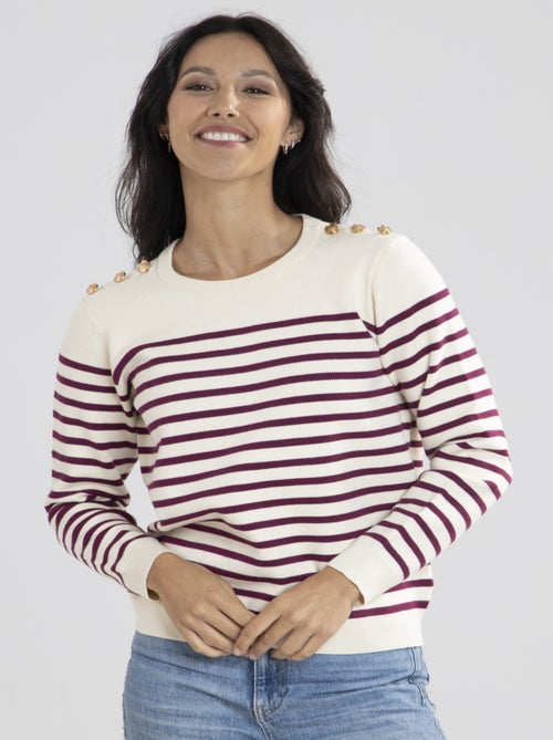 Pull Voile Ecru/fushia  Avec Col Rond | Gerard Pasquier - Kiabi