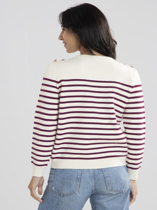Pull Voile Ecru/fushia  Avec Col Rond | Gerard Pasquier - Kiabi
