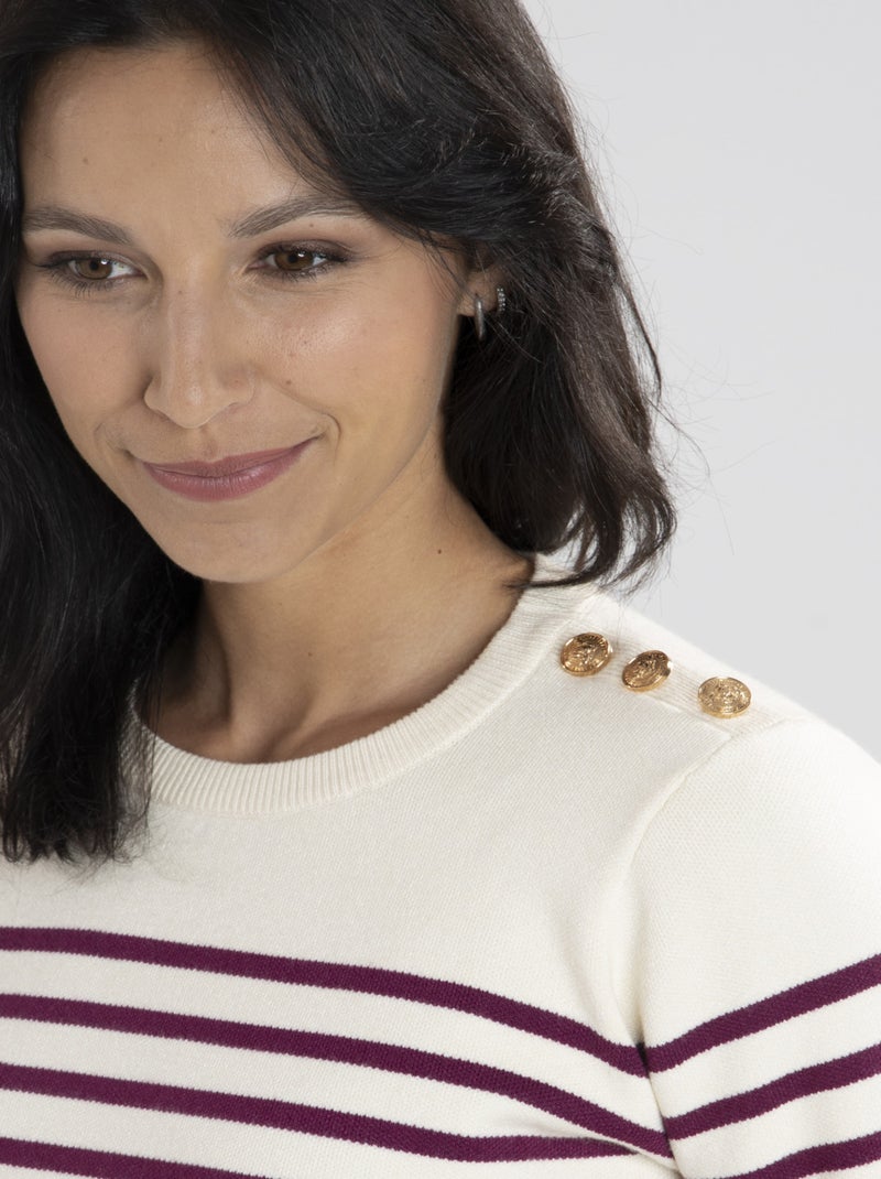 Pull Voile Ecru/fushia  Avec Col Rond | Gerard Pasquier Rose fushia - Kiabi