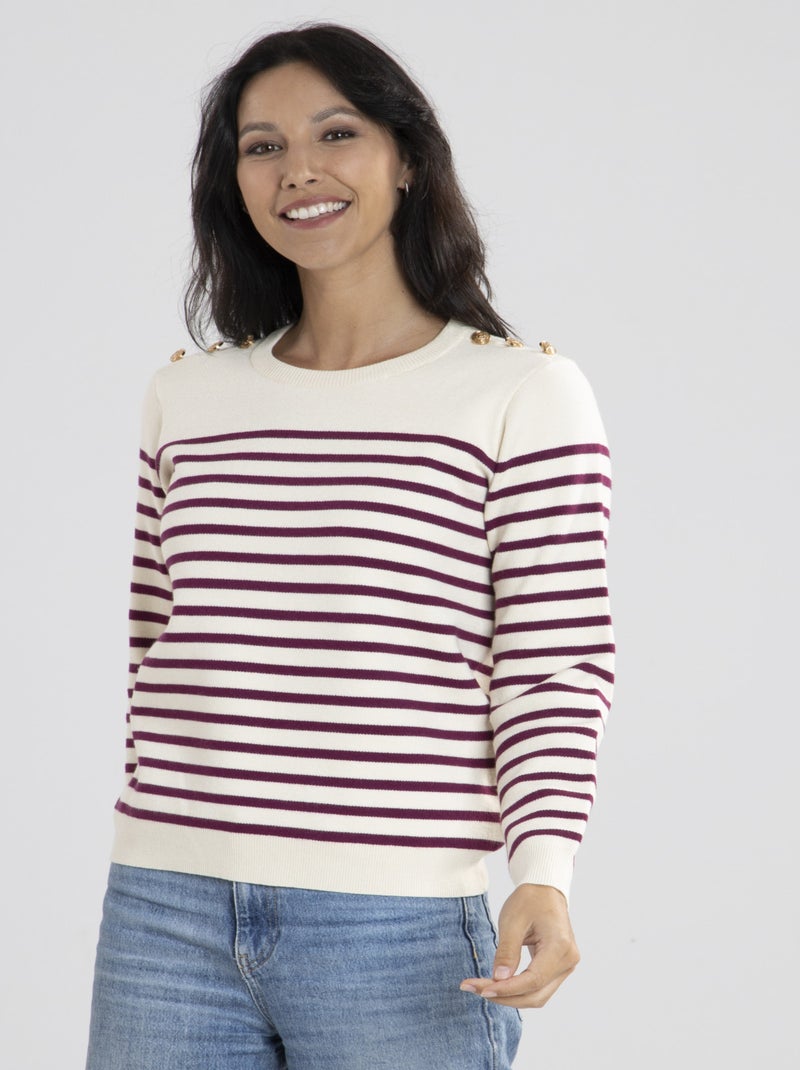 Pull Voile Ecru/Fushia Pulls rond Rose fushia - Kiabi