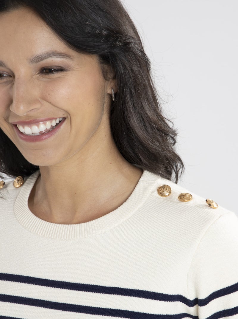 Pull Voile Ecru/marine  Avec Col Rond | Gerard Pasquier Bleu marine - Kiabi