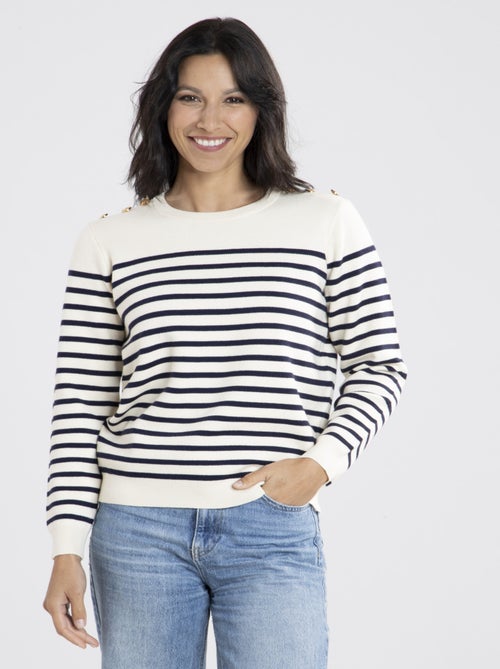 Pull Voile Ecru/Marine Pulls rond - Kiabi