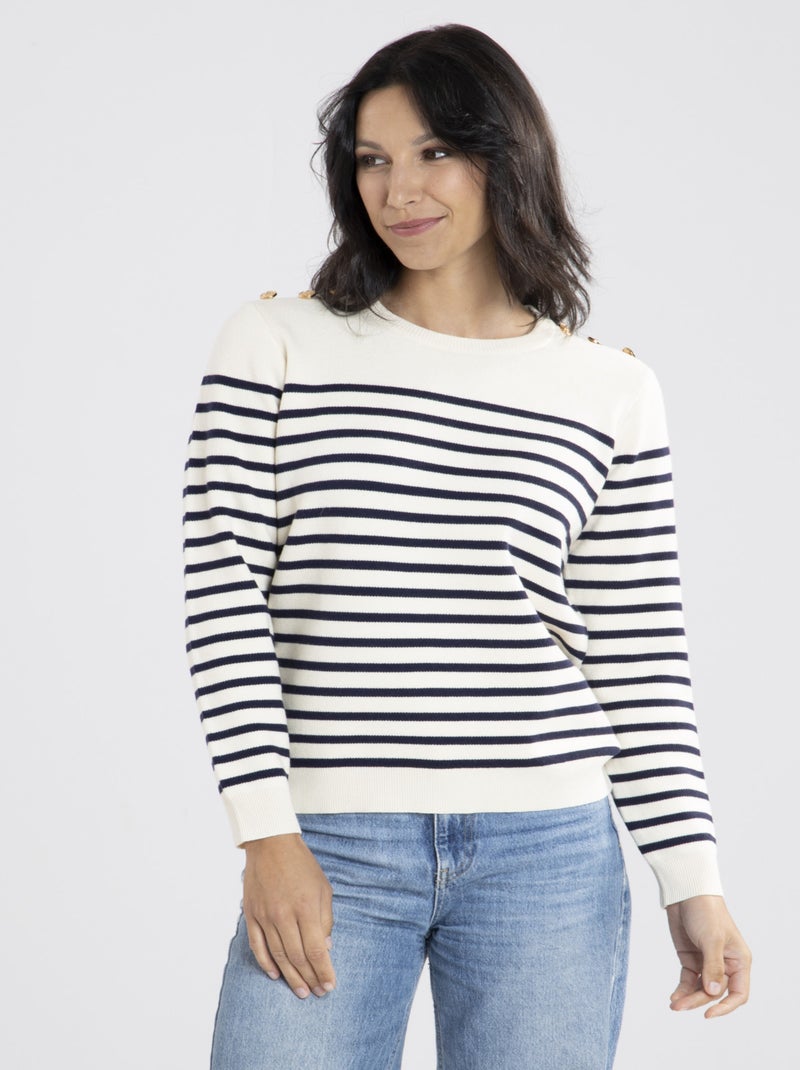 Pull Voile Ecru/Marine Pulls rond Bleu marine - Kiabi
