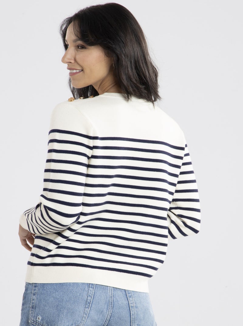 Pull Voile Ecru/Marine Pulls rond Bleu marine - Kiabi