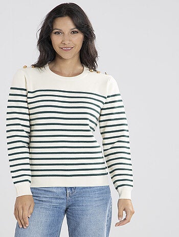 Pull Voile Ecru/Vert Pulls rond