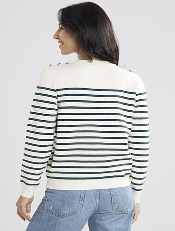 Pull Voile Ecru/Vert Pulls rond