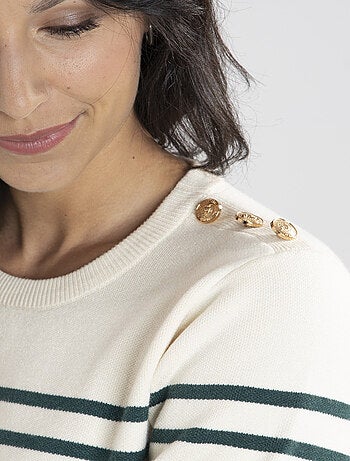 Pull Voile Ecru/Vert Pulls rond