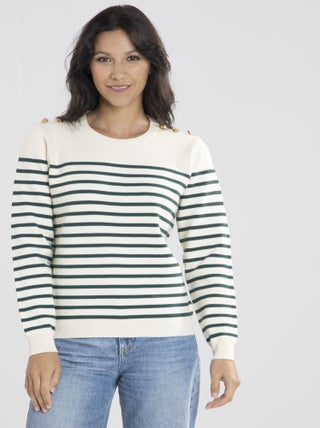 Pull Voile Ecru/Vert Pulls rond