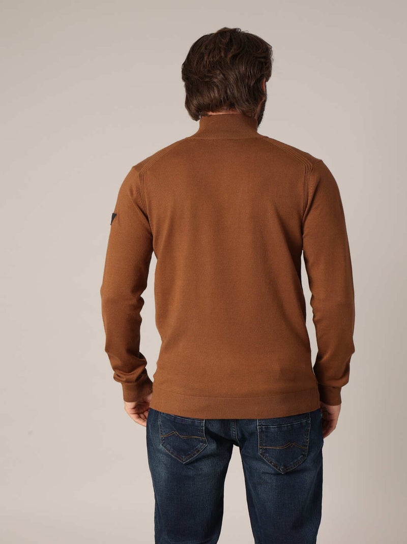 Pull zippé à col montant en maille fine
 'Deeluxe' Marron - Kiabi