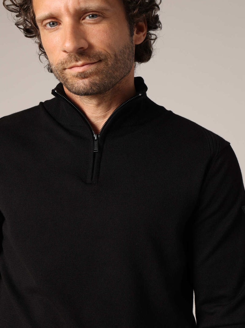 Pull zippé à col montant en maille fine
 'Deeluxe' Noir - Kiabi