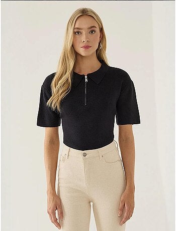 Pull zippé à col polo