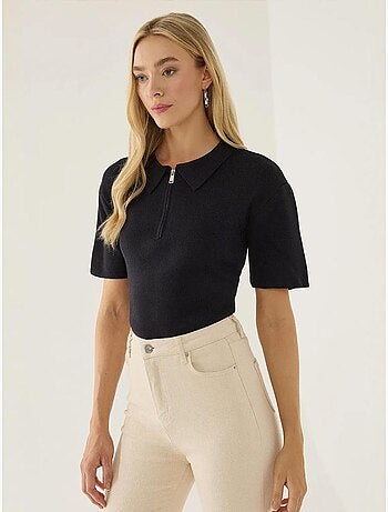 Pull zippé à col polo