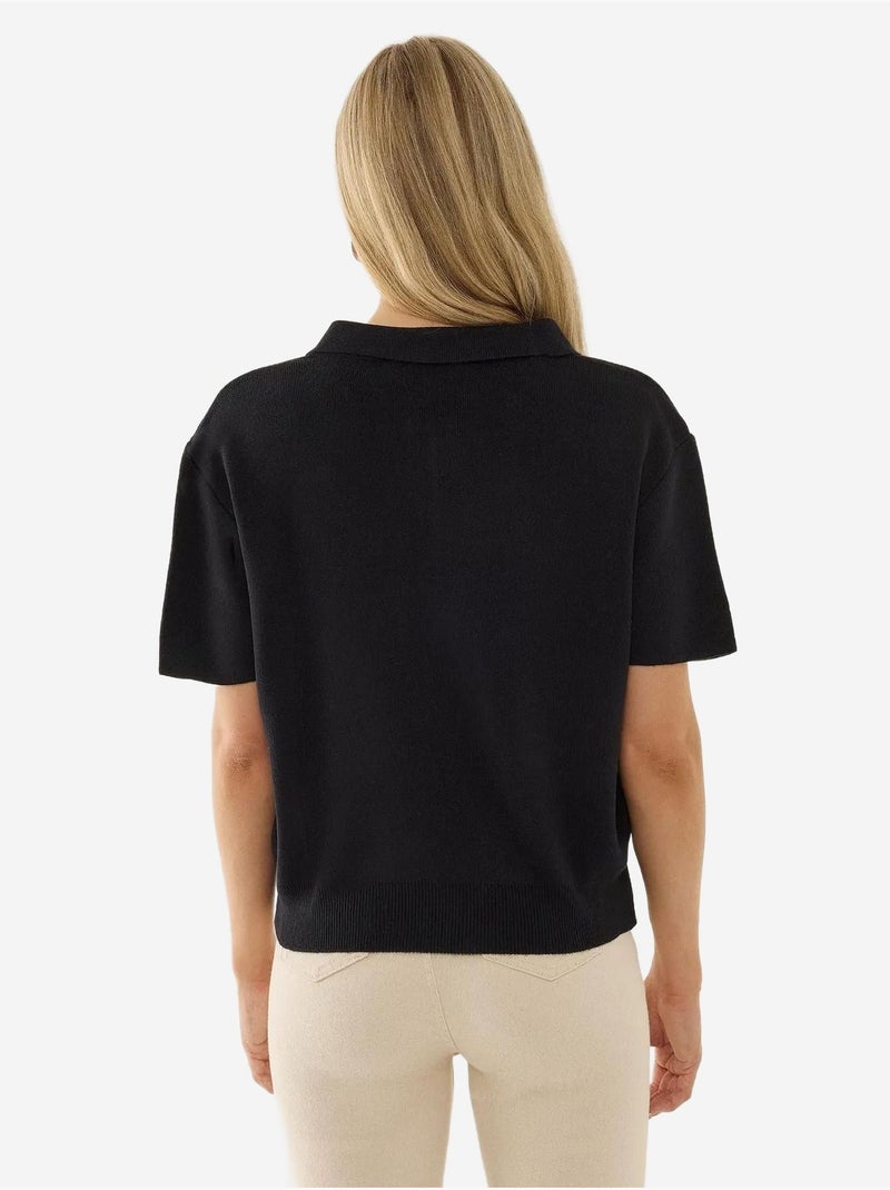 Pull zippé à col polo gris anthracite - Kiabi