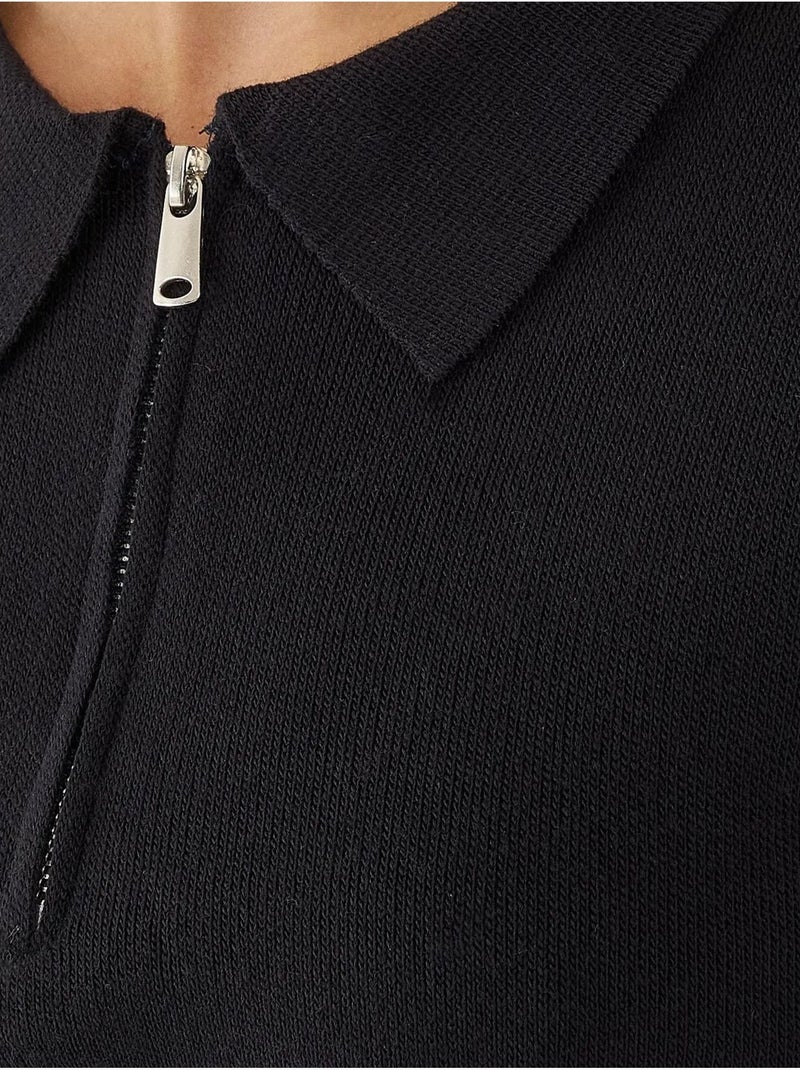 Pull zippé à col polo gris anthracite - Kiabi