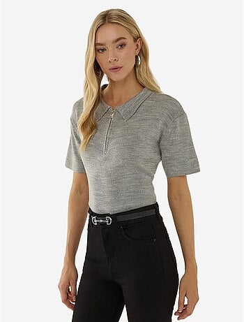 Pull zippé à col polo