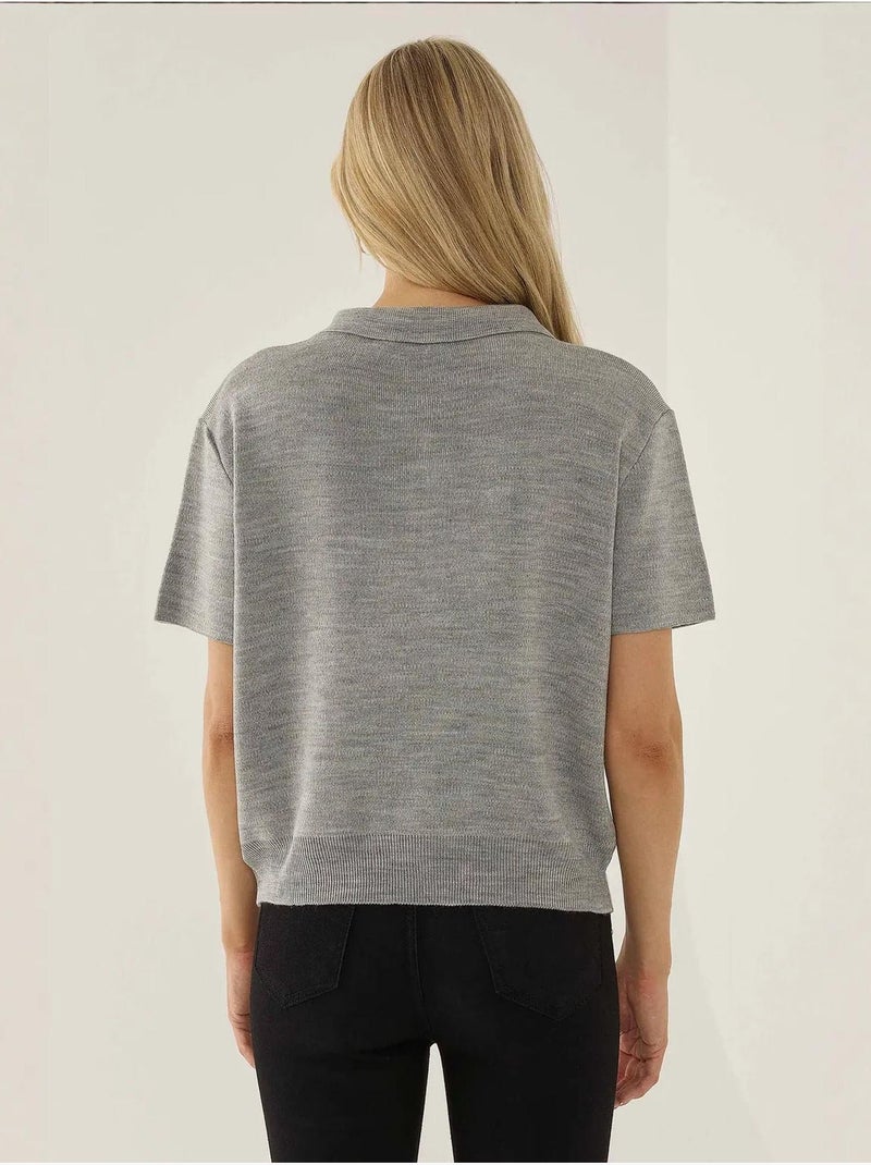 Pull zippé à col polo Gris - Kiabi