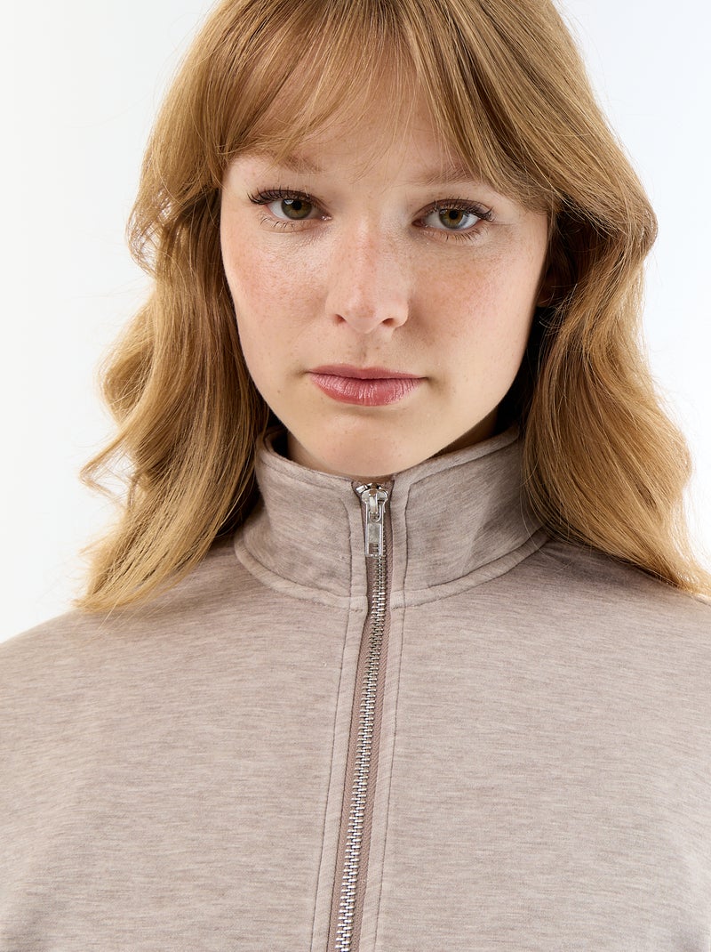 Pull zippé col montant Beige - Kiabi