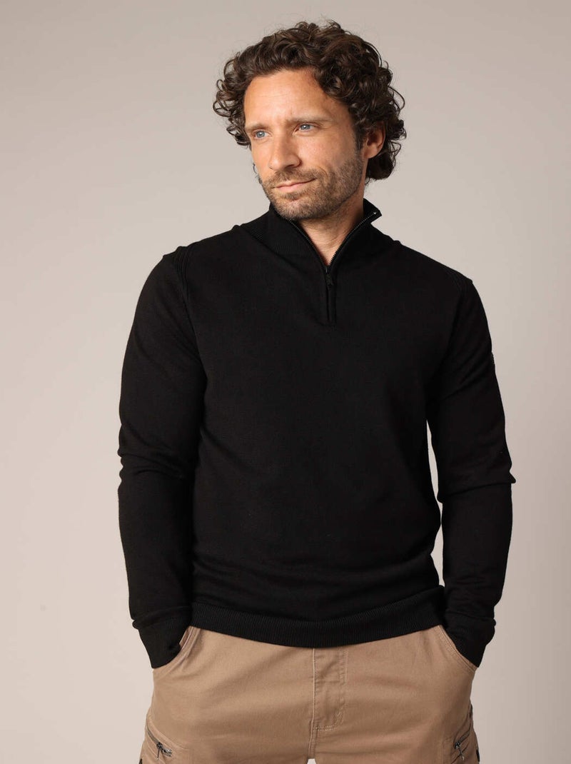 Pull zippé col montant en maille fine  'Deeluxe' Noir - Kiabi
