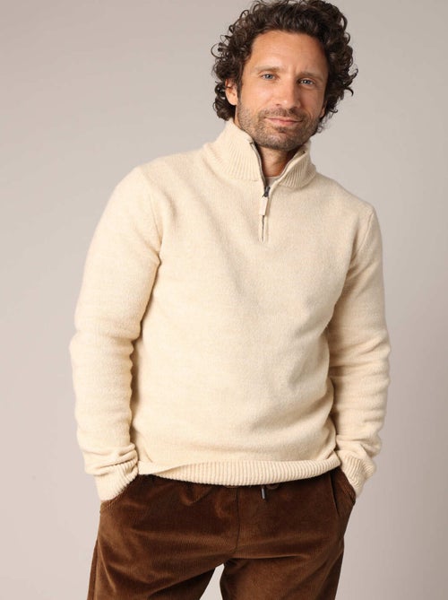 Pull zippé côtelé en maille douce et col montant 'Deeluxe' - Kiabi