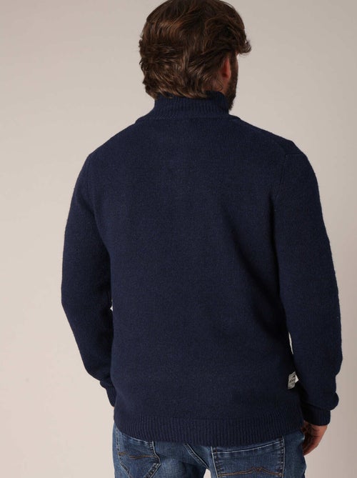 Pull zippé côtelé en maille douce et col montant 'Deeluxe' - Kiabi