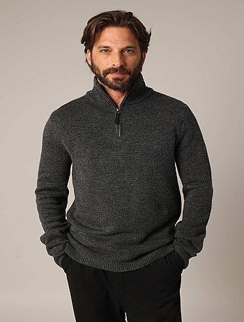 Pull zippé côtelé en maille douce et col montant 'Deeluxe'