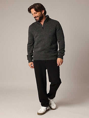 Pull zippé côtelé en maille douce et col montant 'Deeluxe'