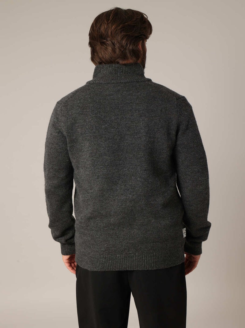 Pull zippé côtelé en maille douce et col montant 'Deeluxe' gris anthracite - Kiabi