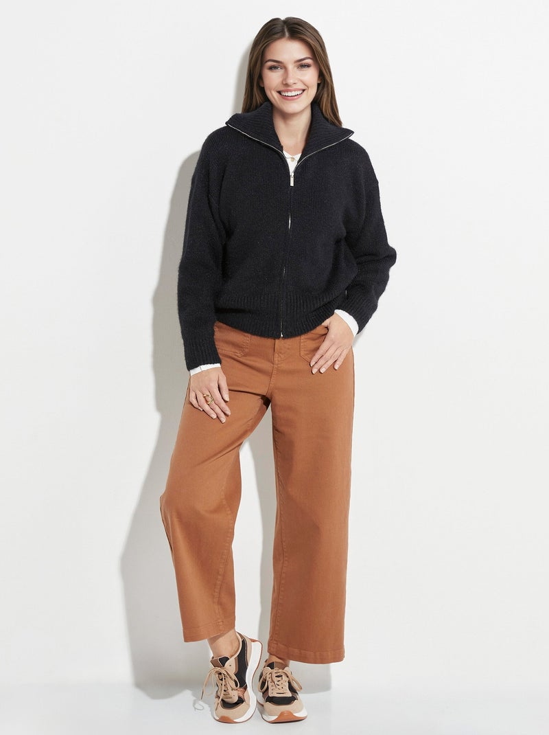 Pull zippé en maille avec col montant - AFIBEL Noir - Kiabi