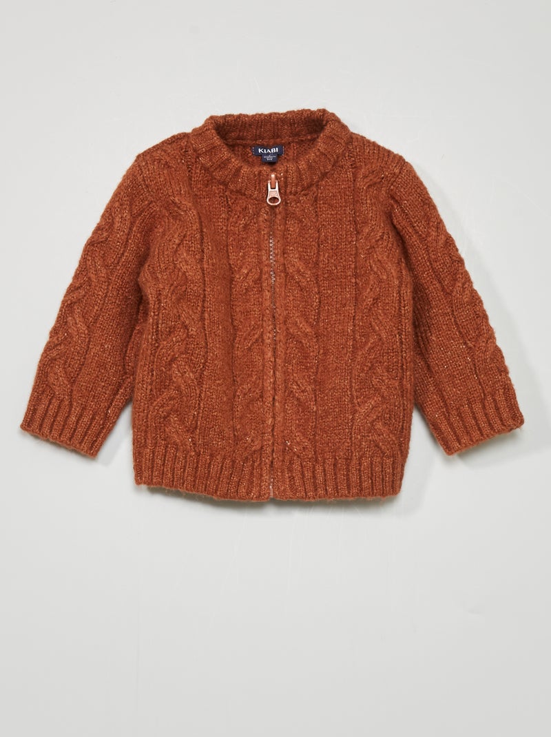 Pull zippé en maille Maron - Kiabi