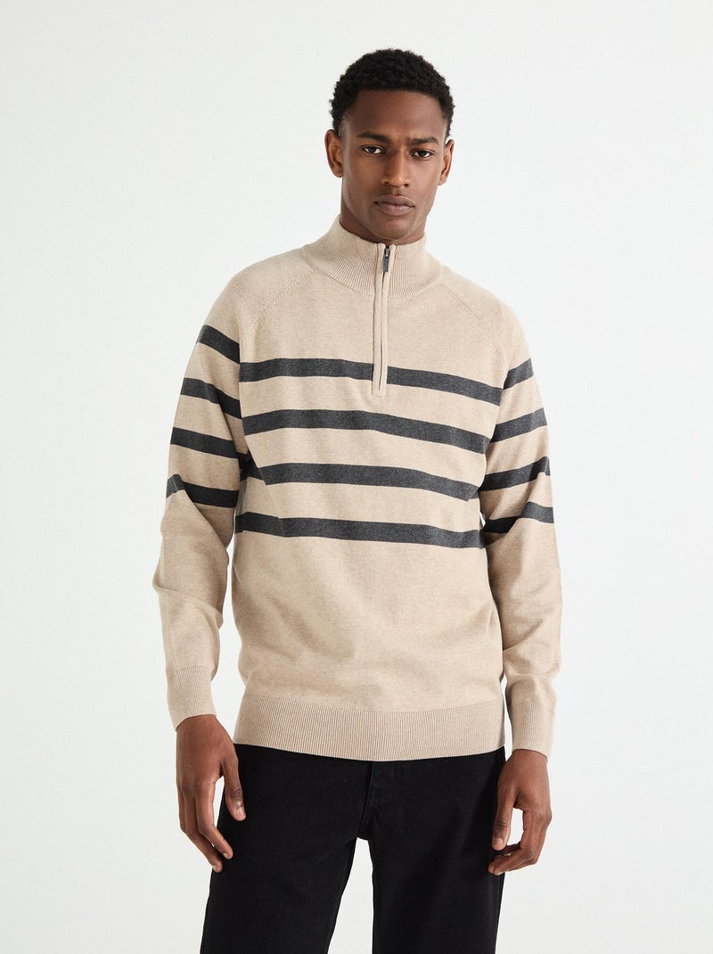 Pull zippé en maille pour homme MO Fashion Beige - Kiabi