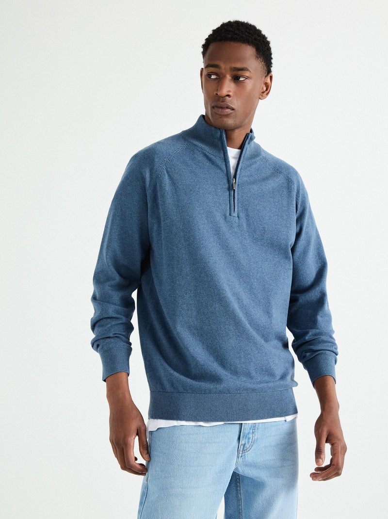Pull zippé en maille pour homme MO Fashion Bleu - Kiabi