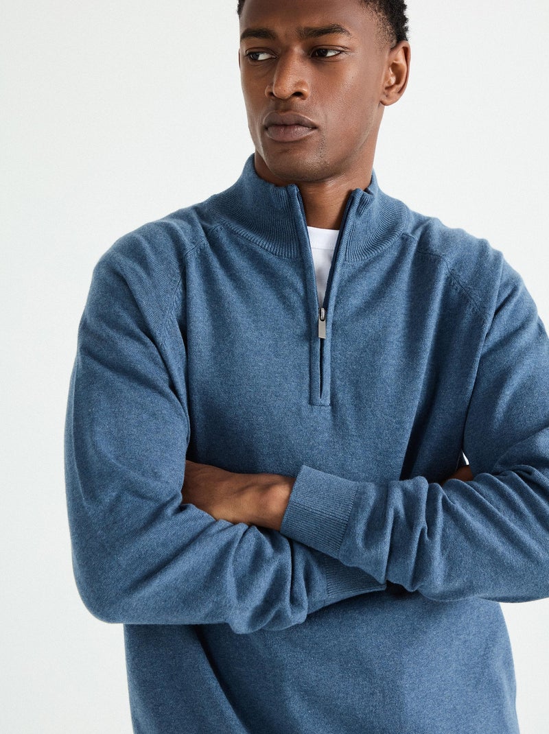 Pull zippé en maille pour homme MO Fashion Bleu - Kiabi