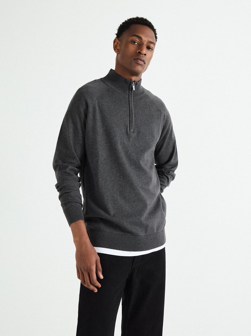 Pull zippé en maille pour homme MO Fashion Gris - Kiabi