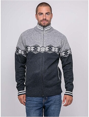 Pull zippé motif jacquard lunipark