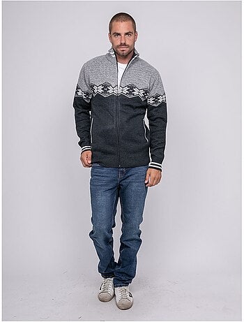 Pull zippé motif jacquard lunipark