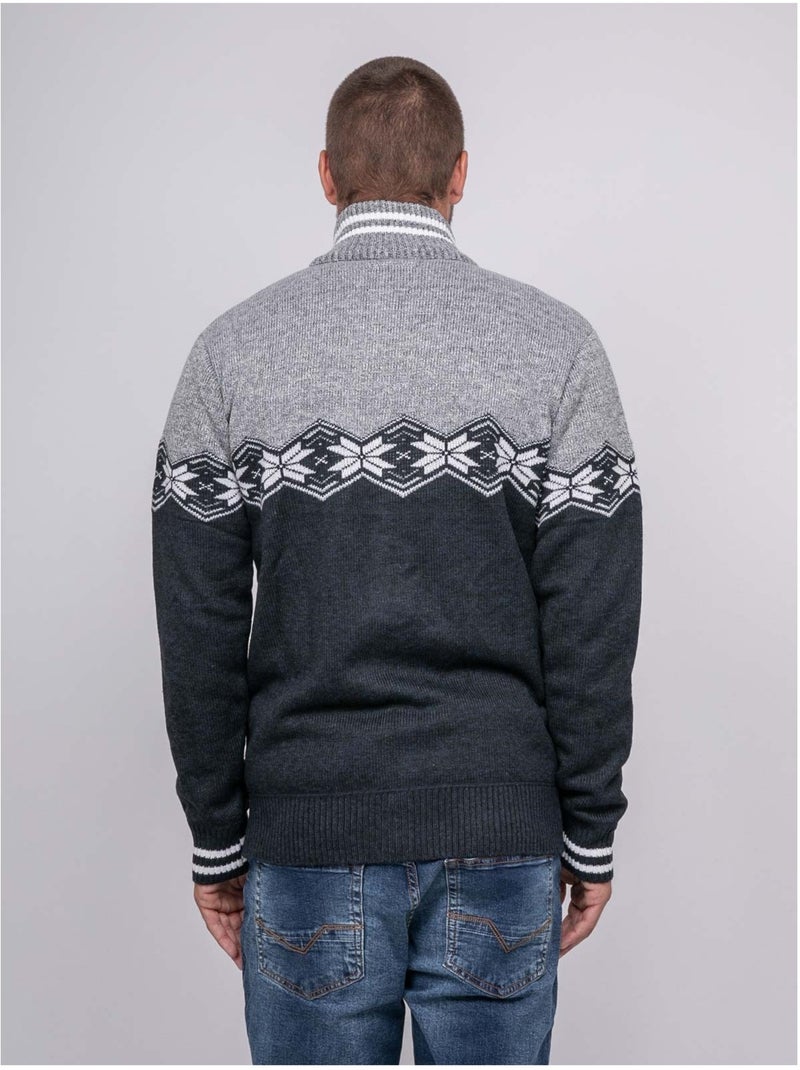 Pull zippé motif jacquard lunipark Bleu marine - Kiabi