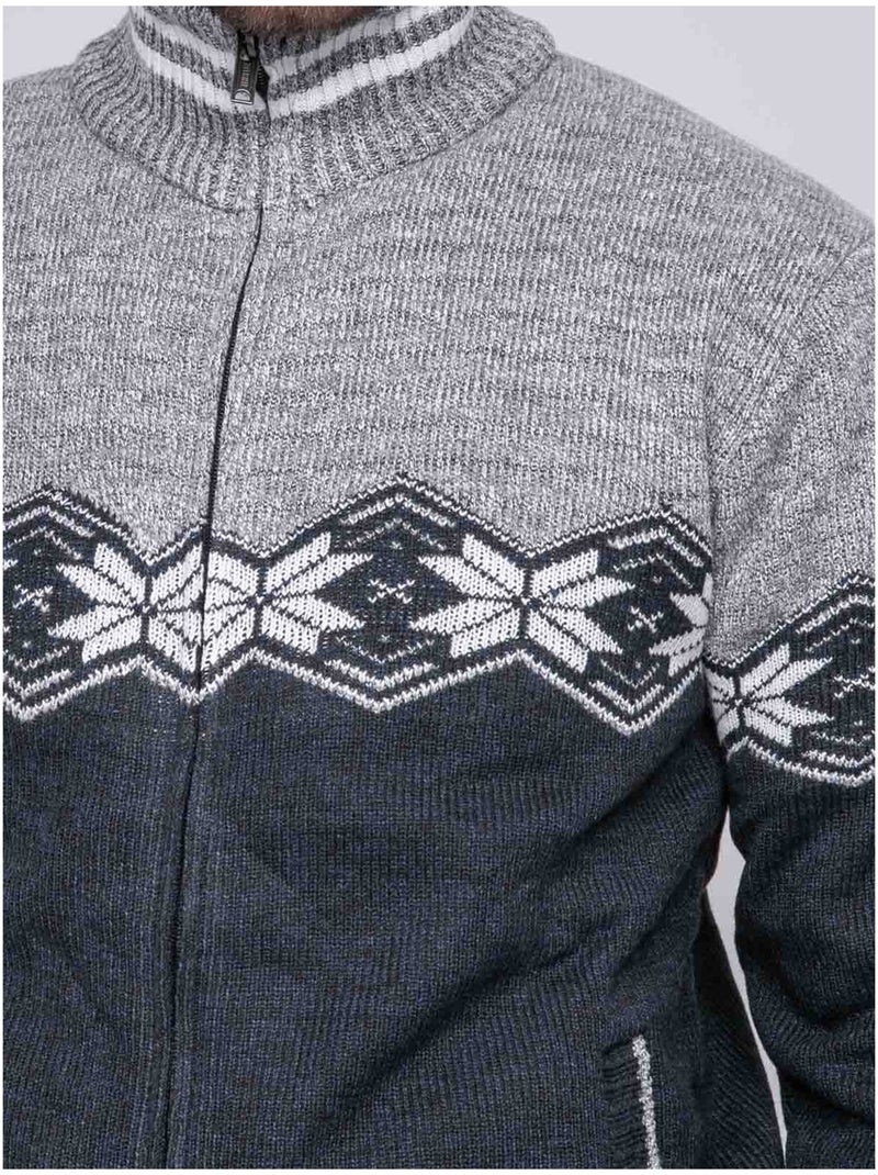 Pull zippé motif jacquard lunipark Bleu marine - Kiabi