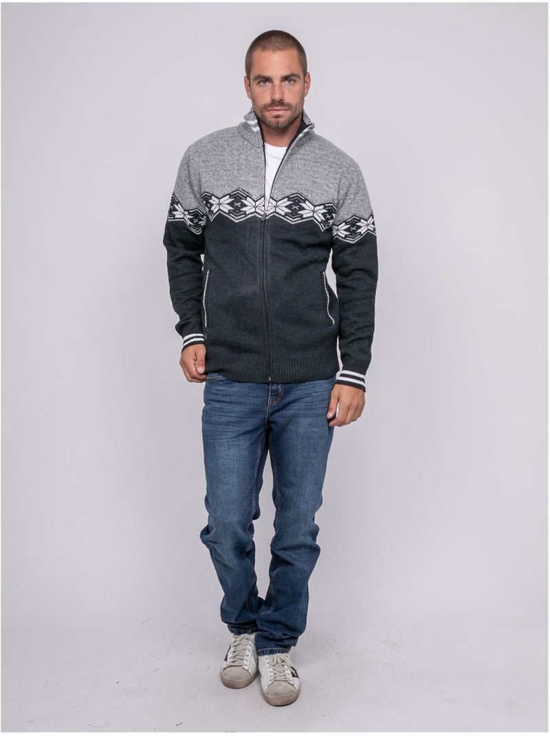 Pull zippé motif jacquard lunipark Bleu marine - Kiabi