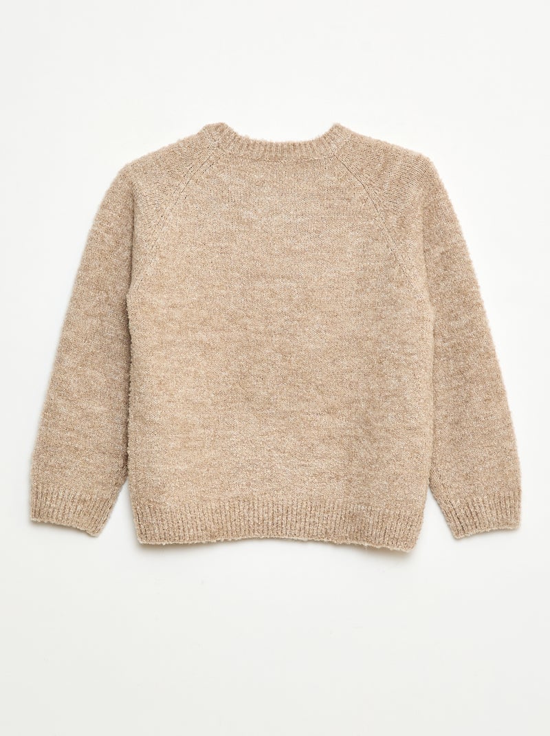 Pulljacquard col rond uni Beige - Kiabi