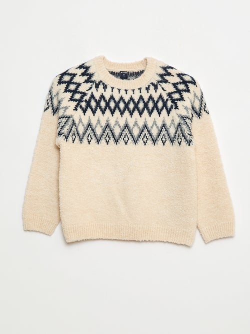 Pulljacquard col rond uni - Kiabi