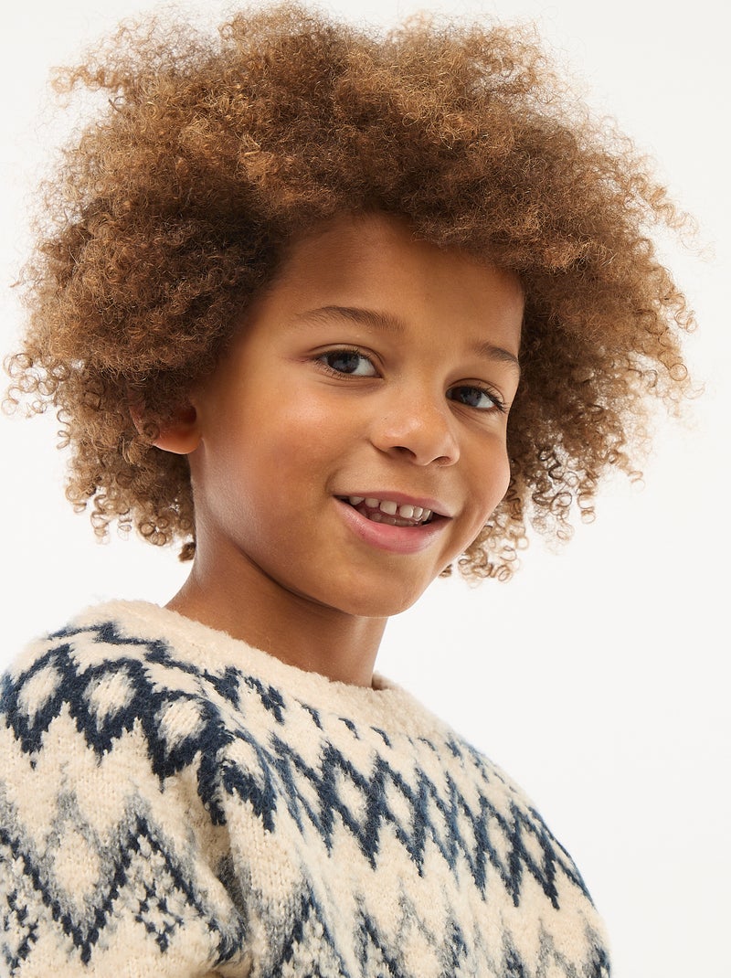 Pulljacquard col rond uni Gris - Kiabi