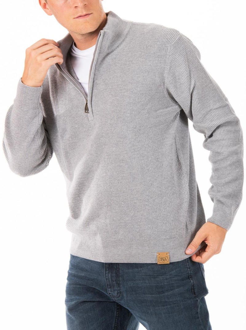 Pullover col camionneur zippé ENZO 'Rica Lewis' Gris - Kiabi