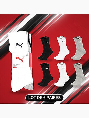Puma chaussettes mixte crew pack 6 paires (lot) - coton doux, talon cousu