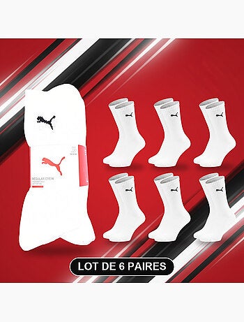Puma chaussettes mixte crew pack 6 paires (lot) - coton doux, talon cousu