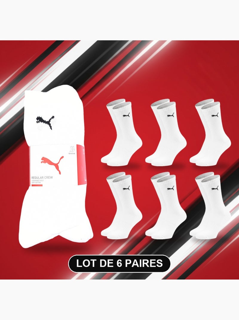 Puma chaussettes mixte crew pack 6 paires (lot) - coton doux, talon cousu Blanc - Kiabi
