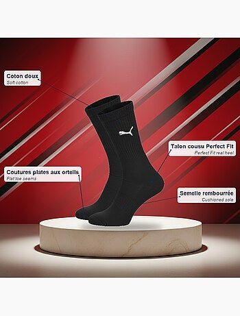 Puma chaussettes mixte crew pack 6 paires (lot) - coton doux, talon cousu