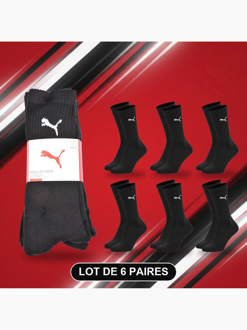 Puma chaussettes mixte crew pack 6 paires (lot) - coton doux, talon cousu Noir - Kiabi